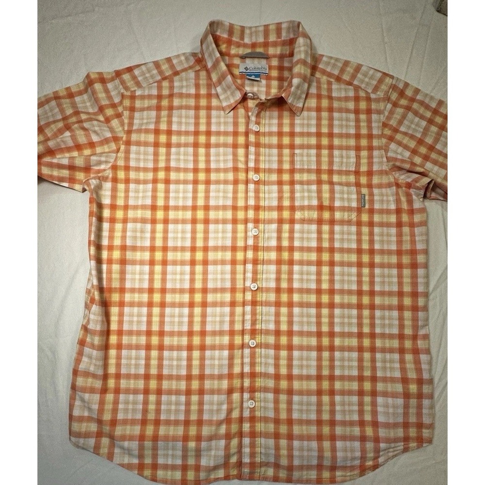 Columbia Men's XXL Long Sleeve Button Up Shirt Plaid Orange And Yellow